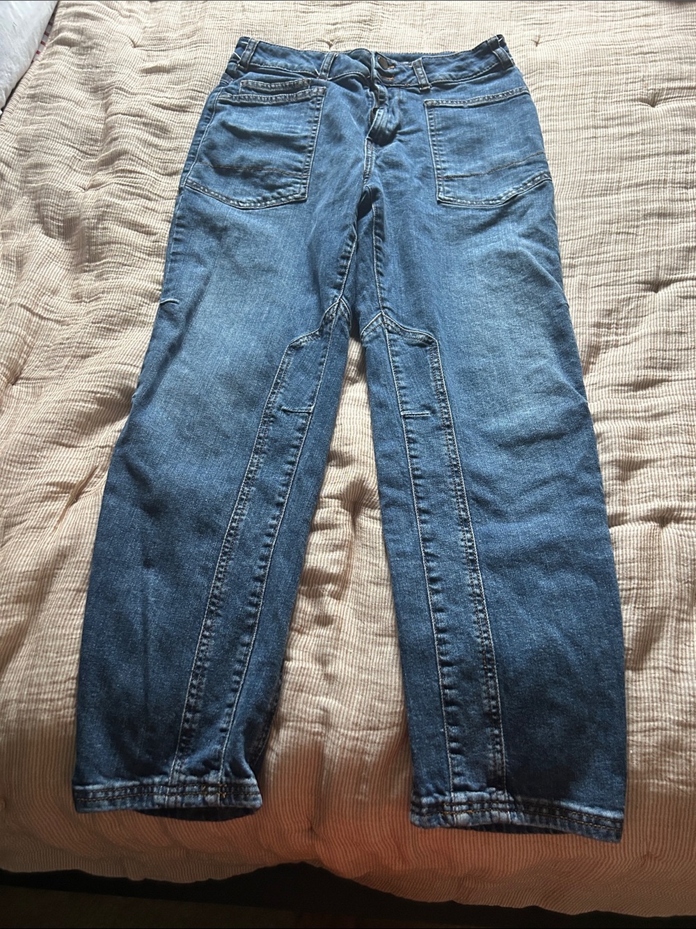 Pilcro Medium Blue Straight-Leg Jeans with Front Patch Pockets
